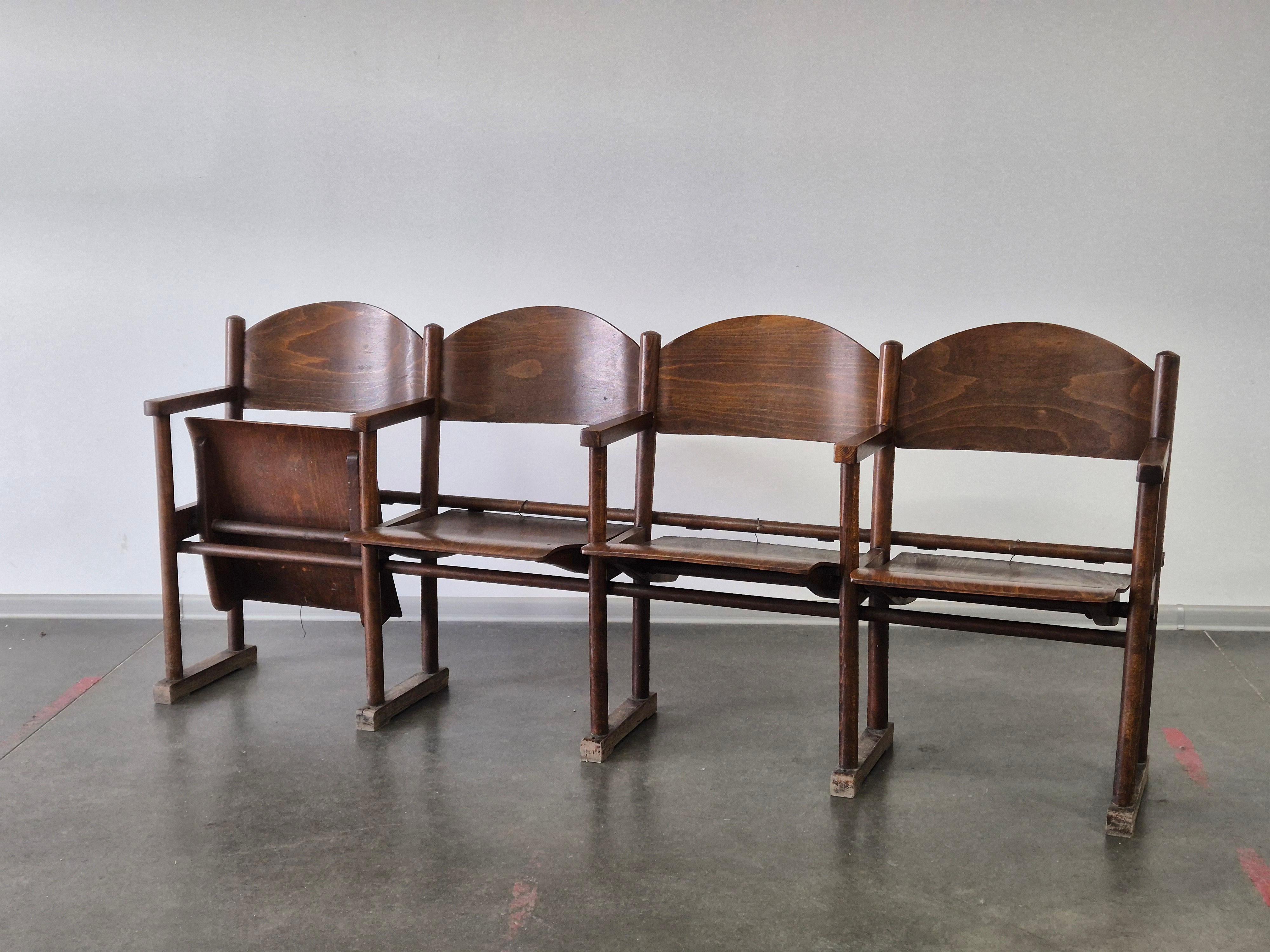 Wooden Vintage cinema Bench 1950s For Sale 8