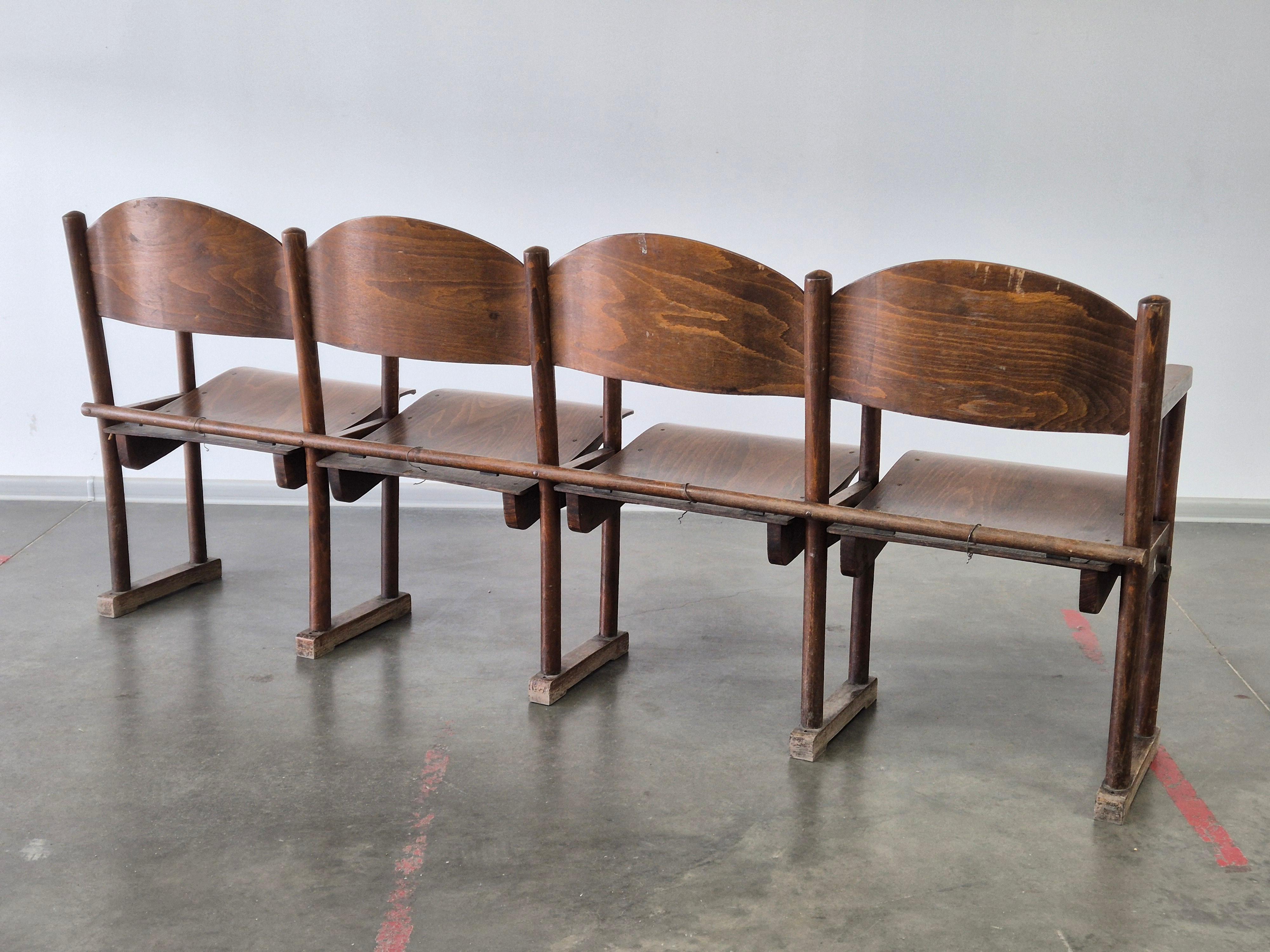 Wooden Vintage cinema Bench 1950s For Sale 1