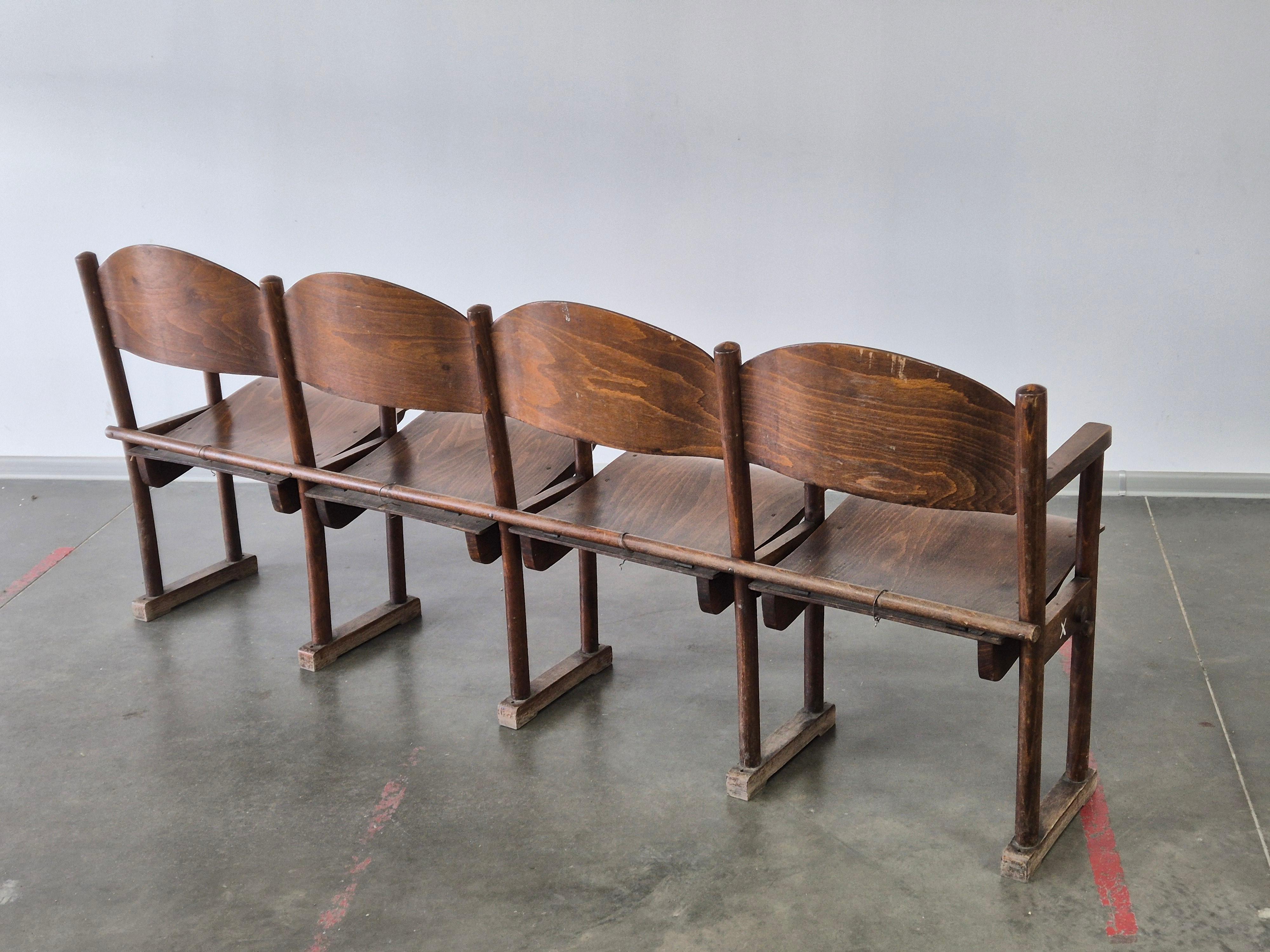 Wooden Vintage cinema Bench 1950s For Sale 2