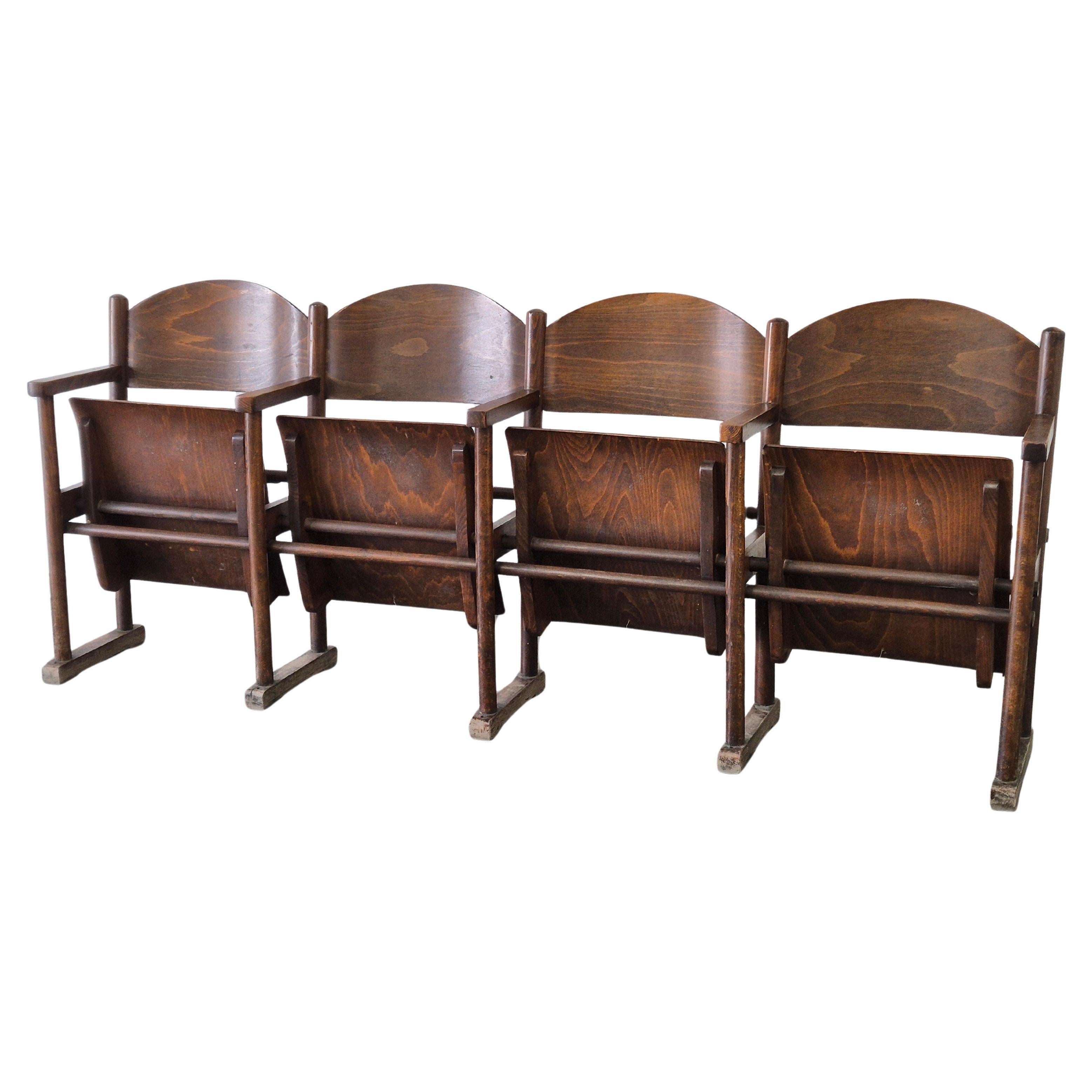 Wooden Vintage cinema Bench 1950s