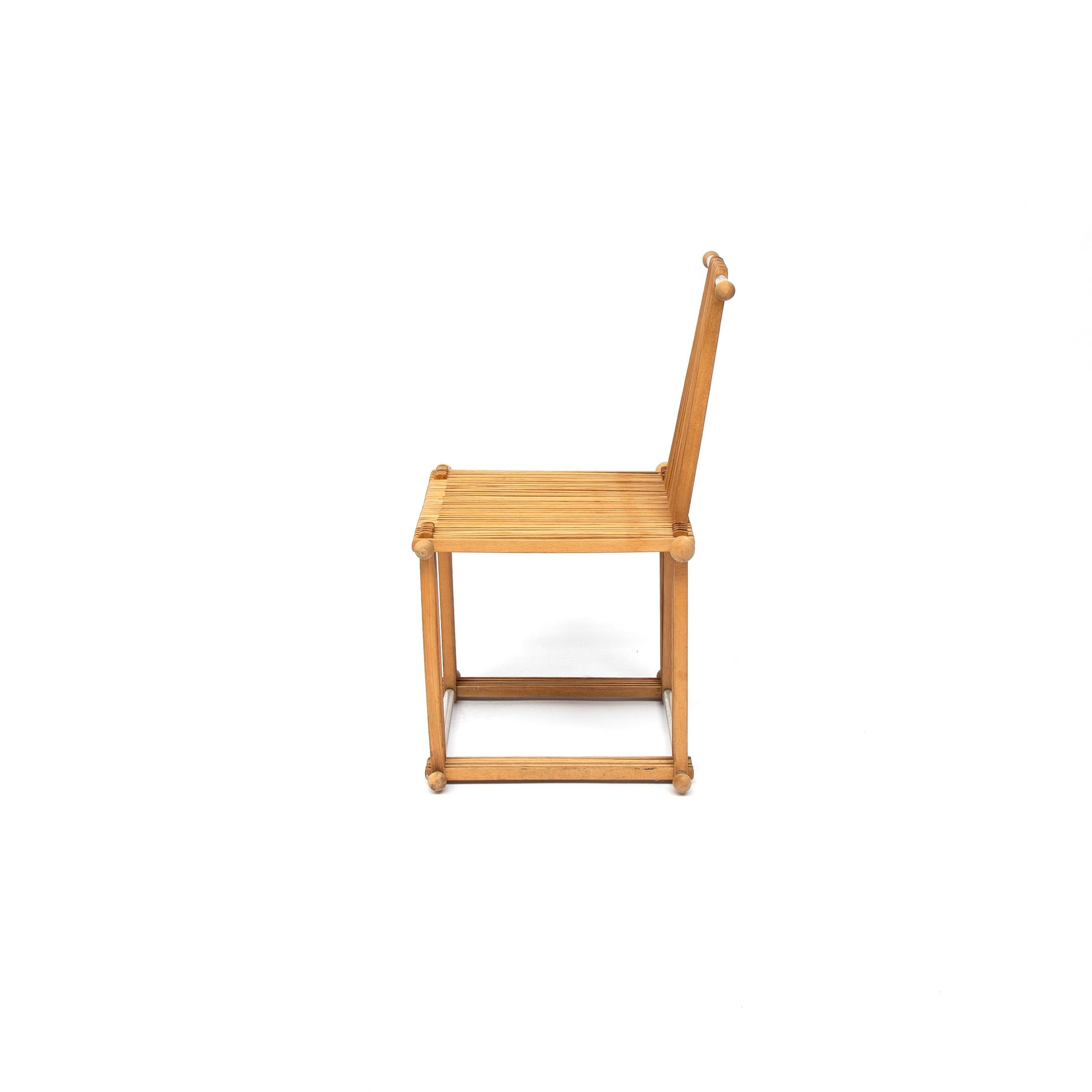 Rare wooden vintage slatted popstical stick design chair, prototype, 1980s.