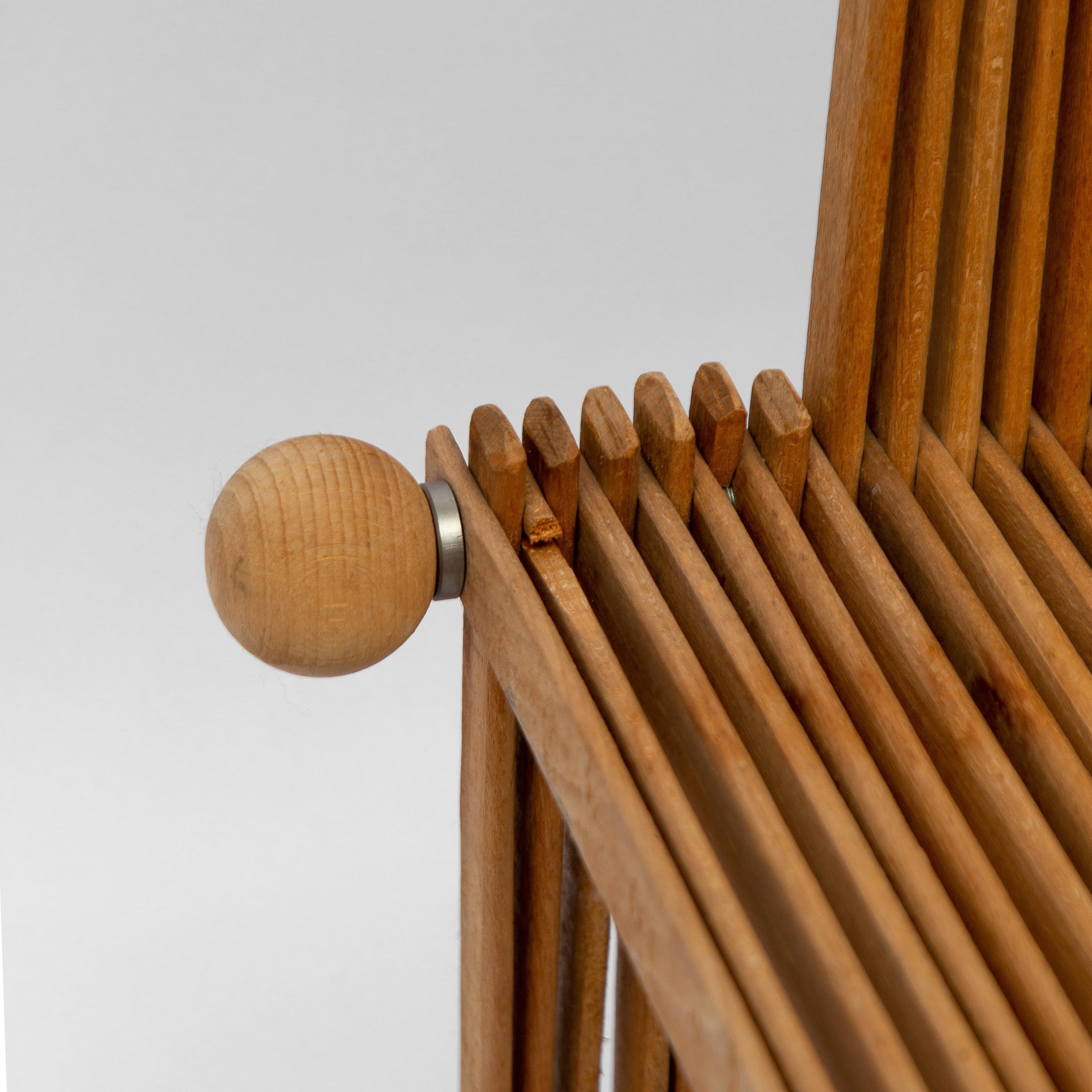 Scandinavian Wooden Vintage Slatted Popstical Stick Design Chair, Prototype, 1980s