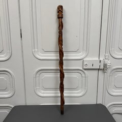 Wooden walking stick with carved snake handle, Helling, folk art