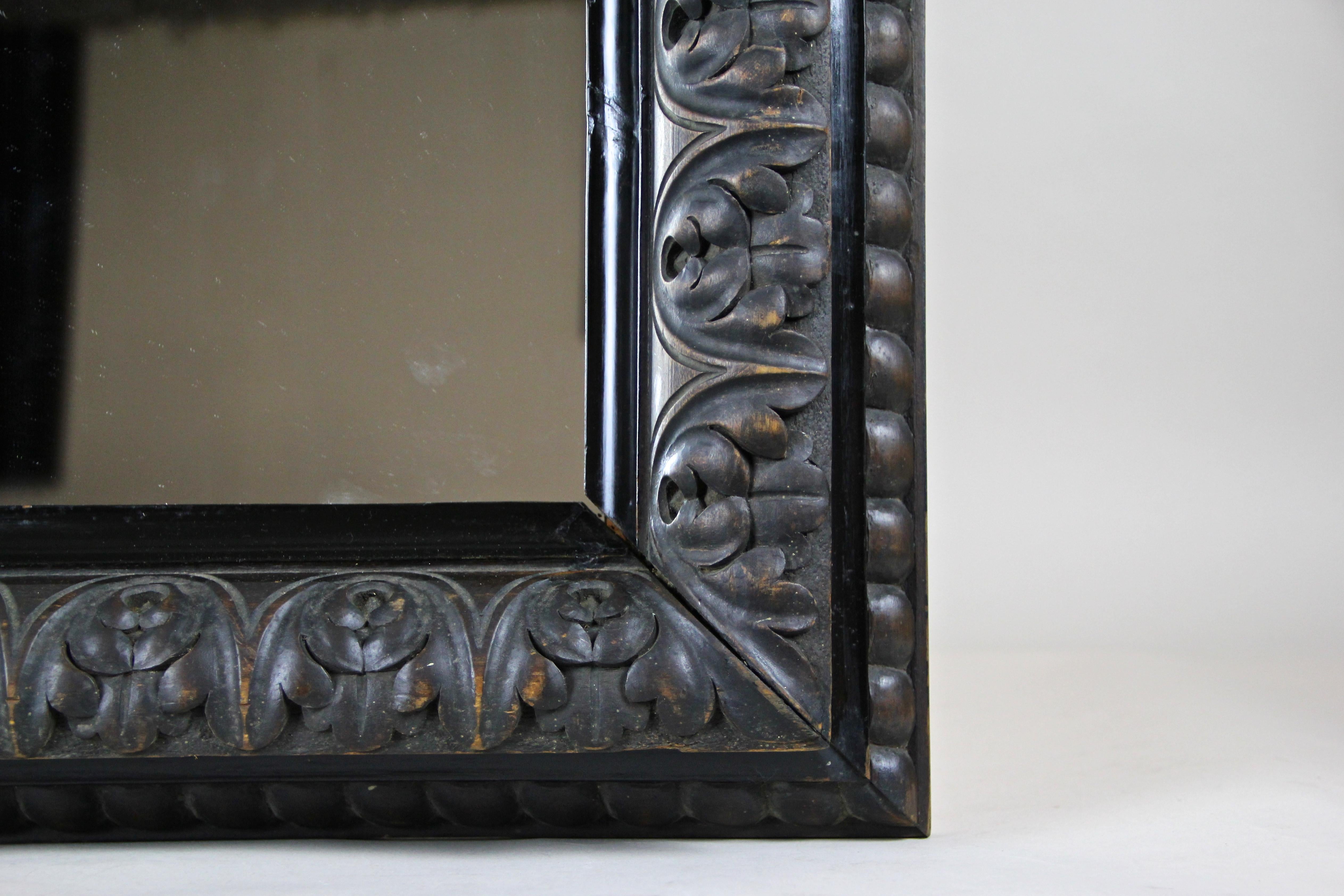19th Century Wooden Wall Mirror Basswood Hand Carved Historism Period, Austria, circa 1870
