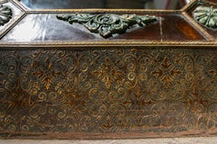 Wooden Wall Mirror Veneered with Embossed Metal and Bronze Decoration