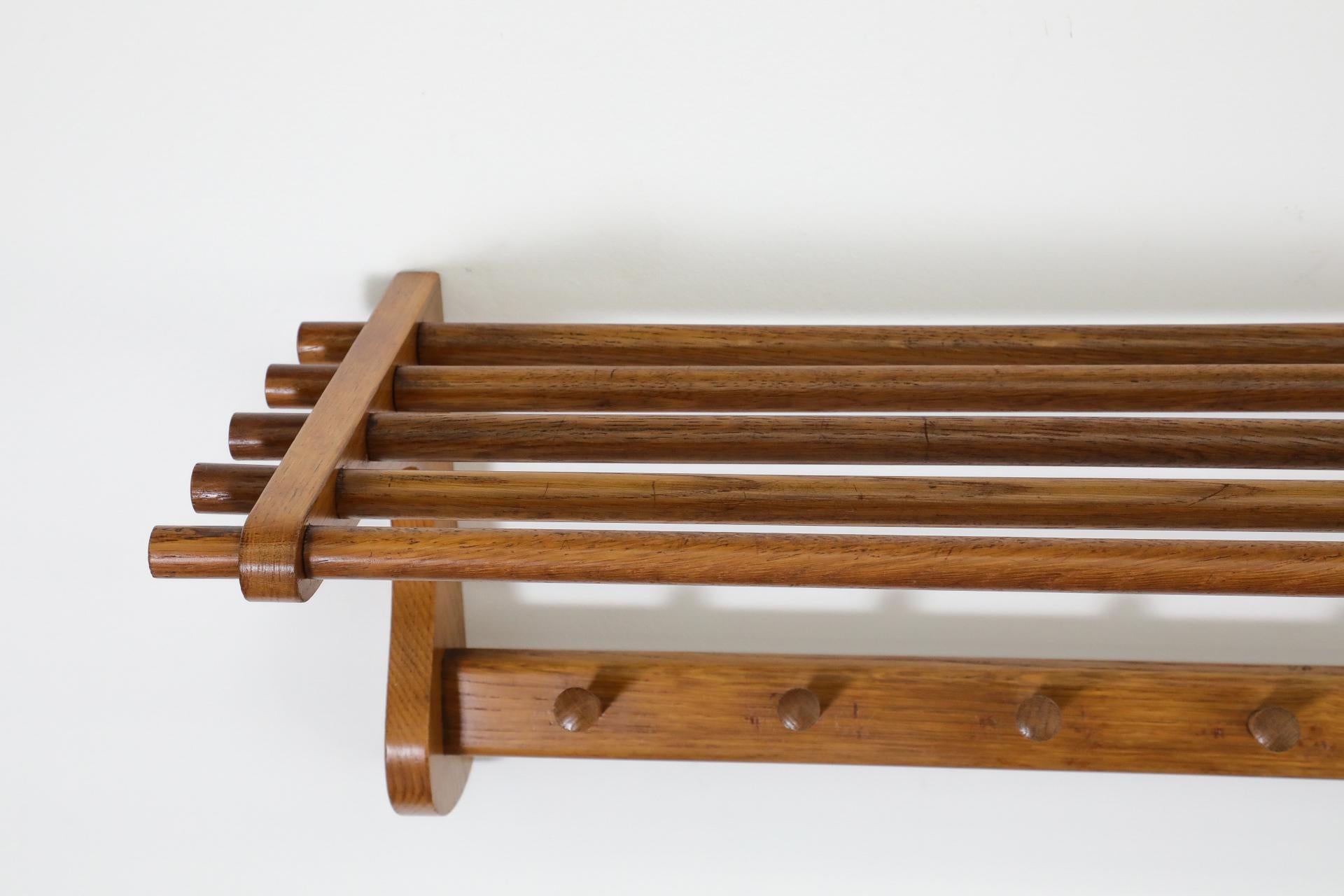 Wooden Wall Mount Coat Rack with Shelf and hooks by 't Spectrum, 1950s For Sale 4