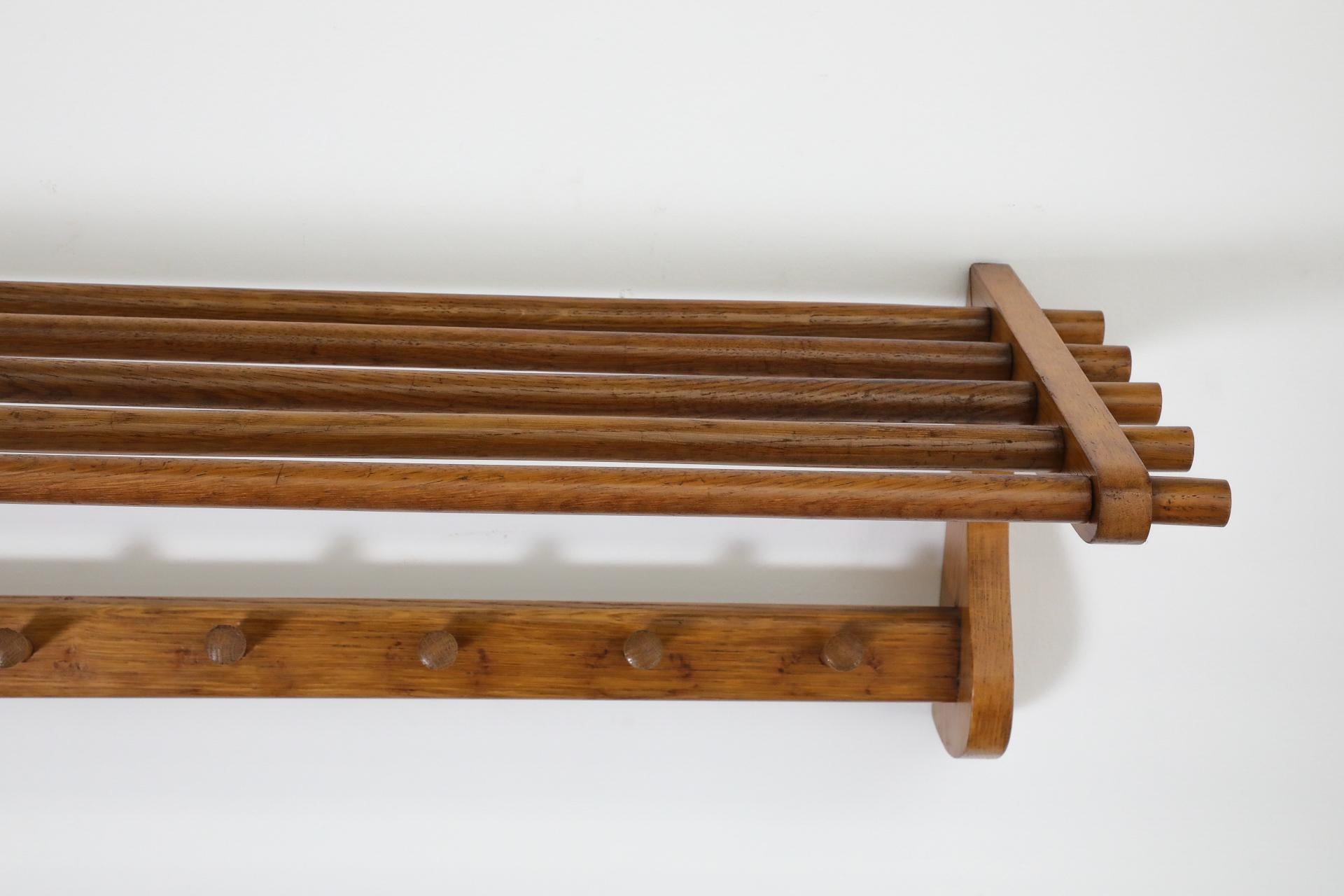 Wooden Wall Mount Coat Rack with Shelf and hooks by 't Spectrum, 1950s For Sale 5