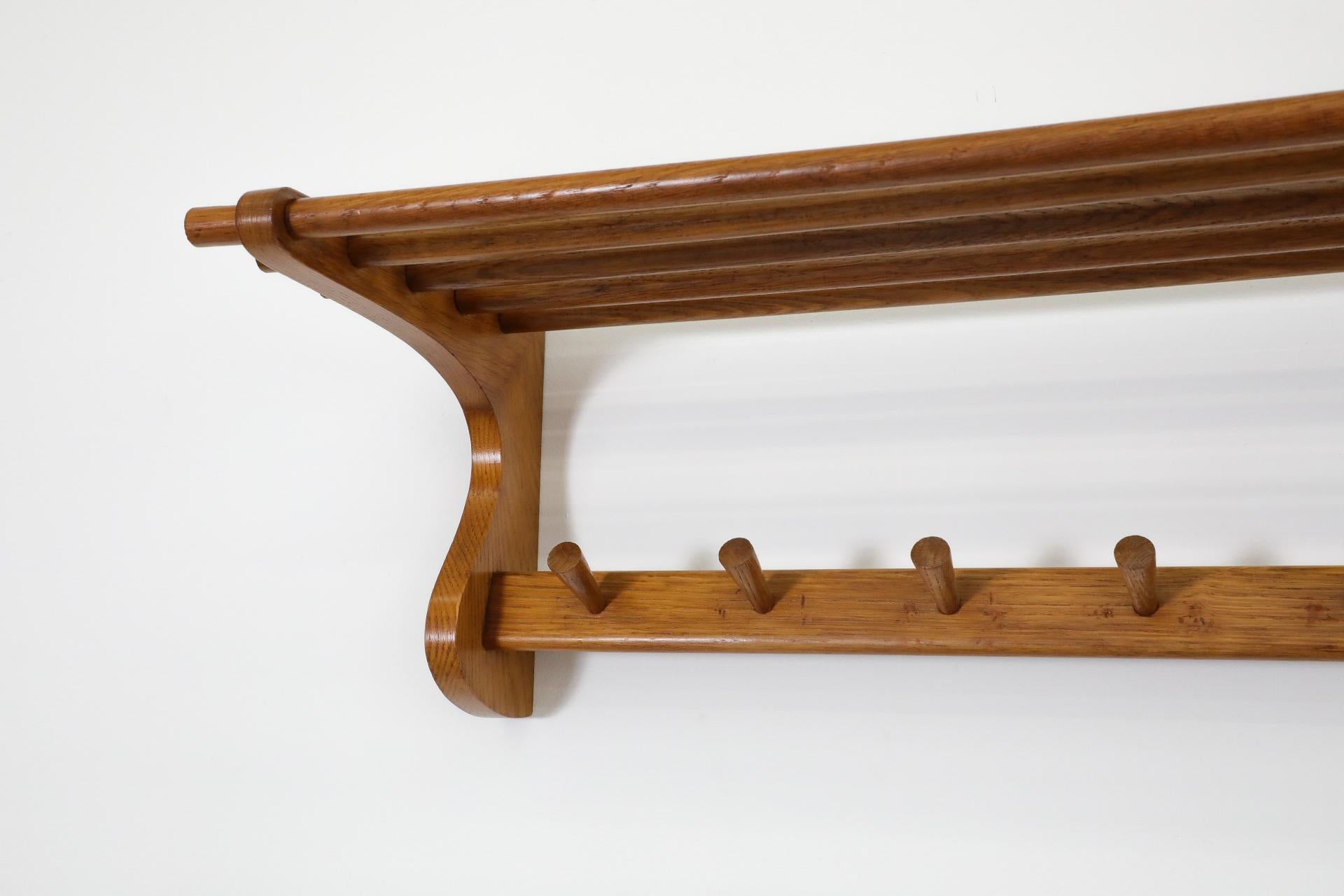 Wooden Wall Mount Coat Rack with Shelf and hooks by 't Spectrum, 1950s For Sale 6
