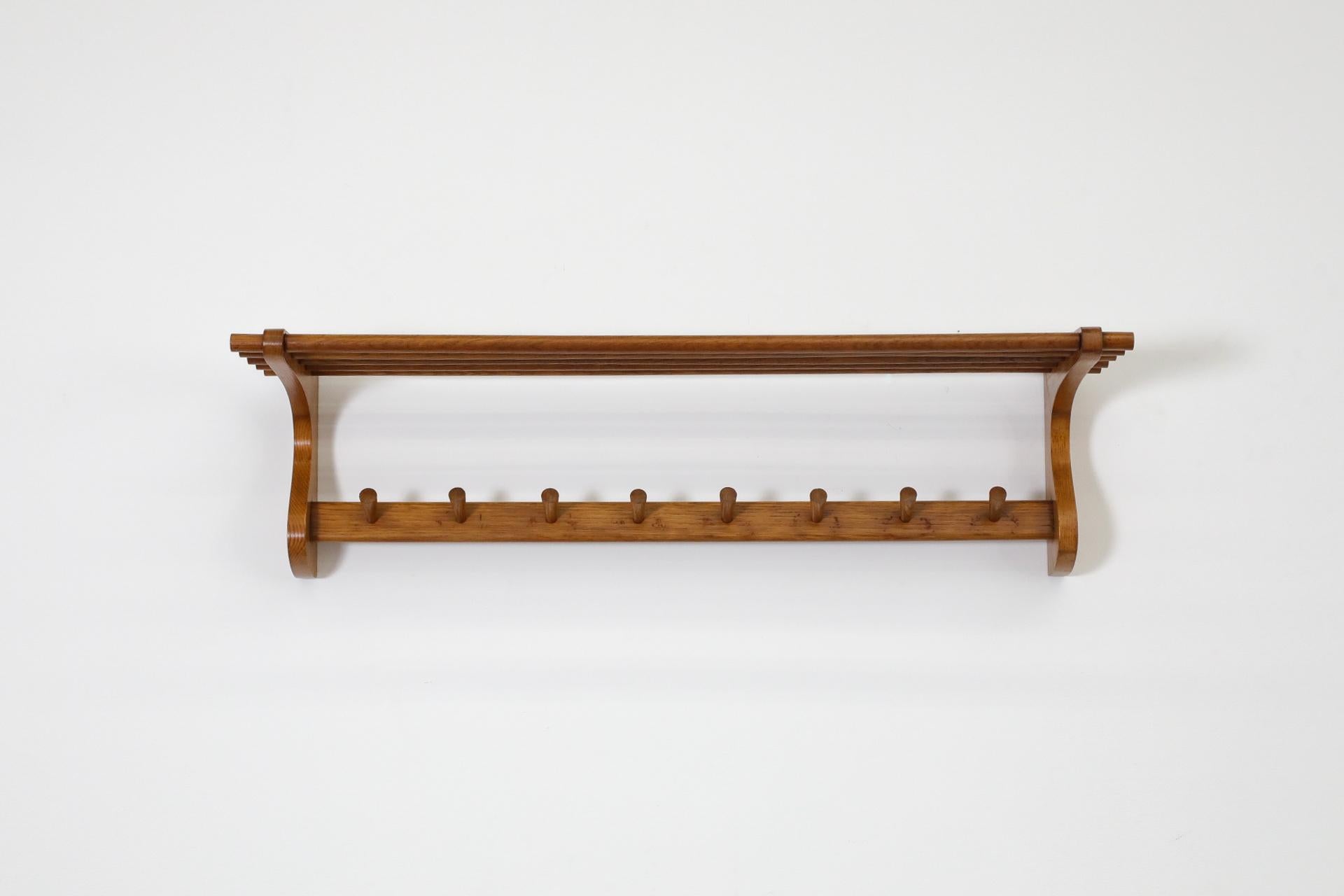 20th Century Wooden Wall Mount Coat Rack with Shelf and hooks by 't Spectrum, 1950s For Sale
