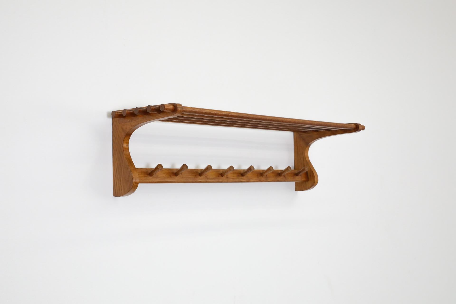 Wooden Wall Mount Coat Rack with Shelf and hooks by 't Spectrum, 1950s For Sale 1