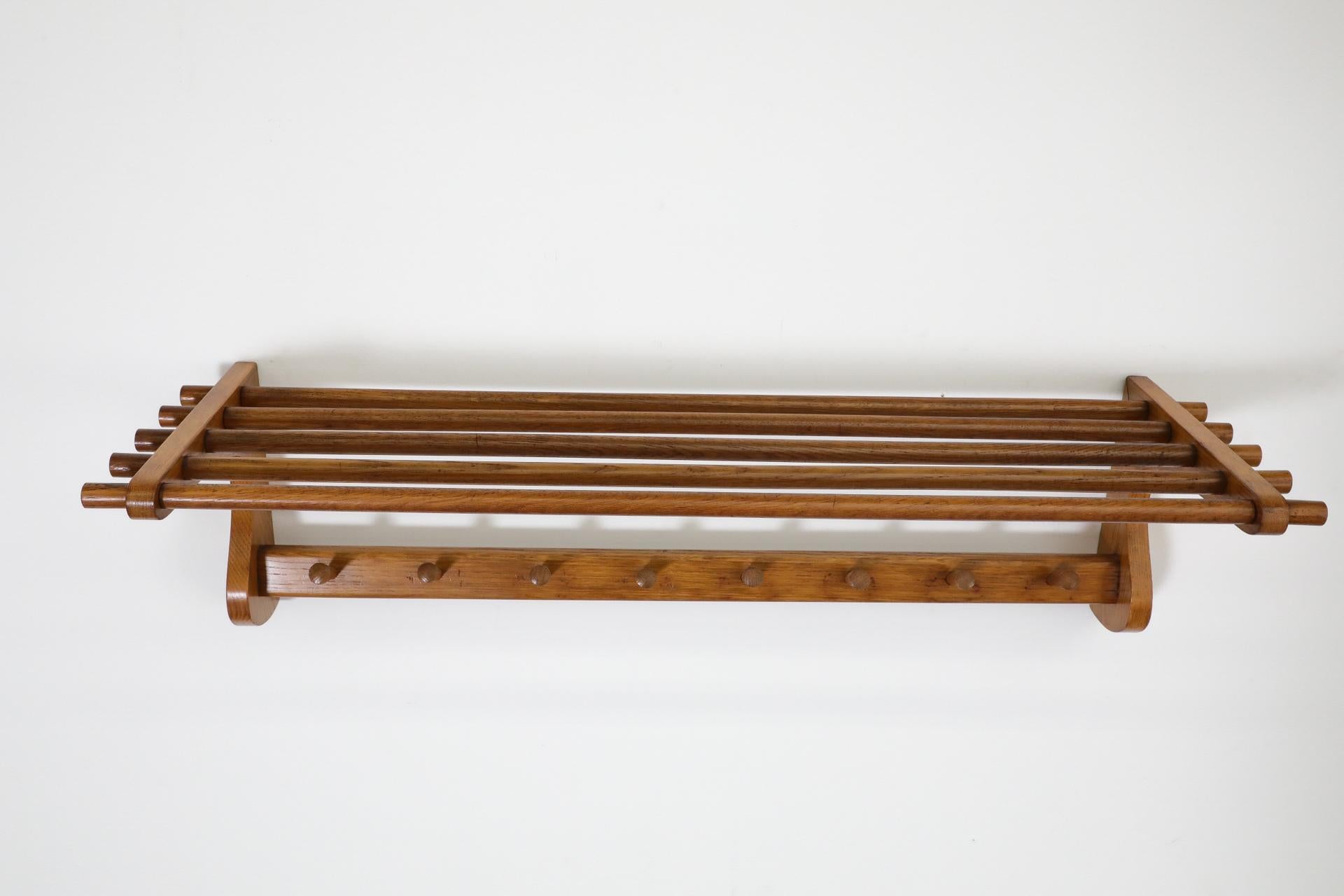 Wooden Wall Mount Coat Rack with Shelf and hooks by 't Spectrum, 1950s For Sale 3