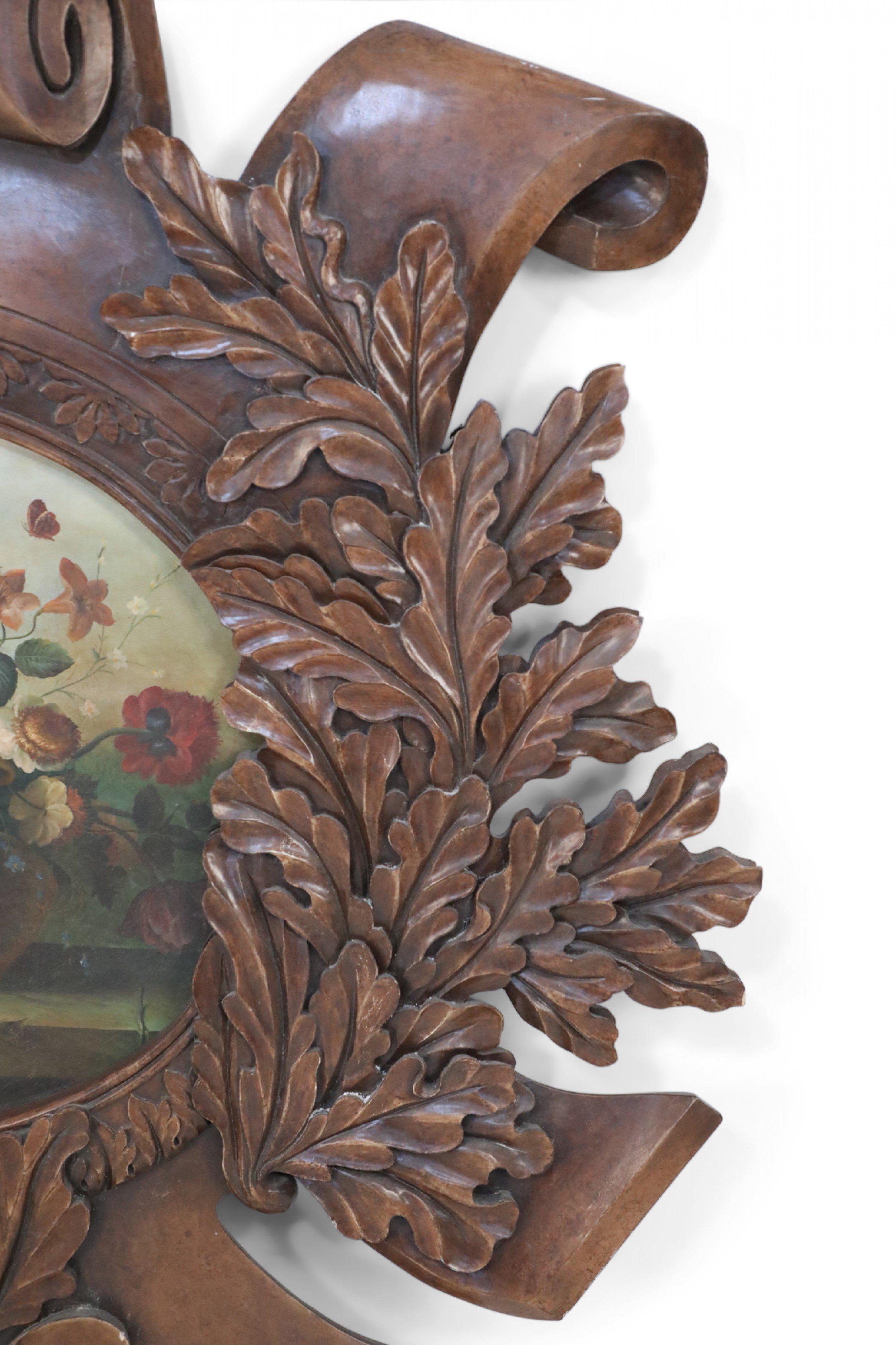Wooden Wall Plaque with Painted Floral Still Life Inset In Good Condition For Sale In New York, NY