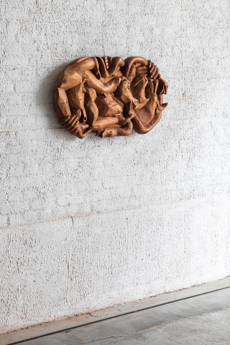 Danish Wooden wall sculpture, an art carving by Preben P., Denmark, 1993 For Sale