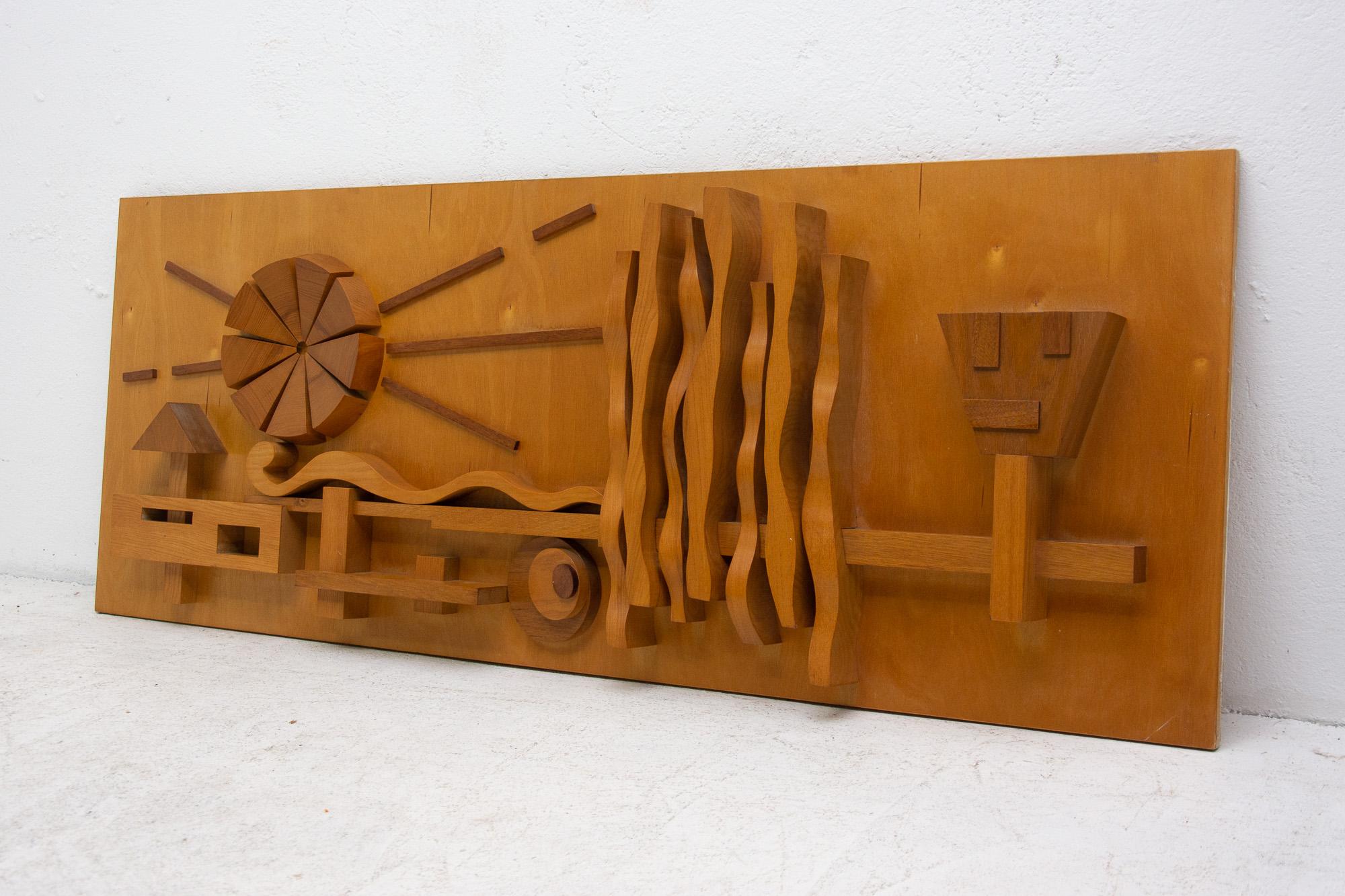 Wooden Wall Sculpture, Eastern Bloc, 1970s In Good Condition In Prague 8, CZ