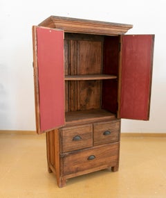 Wooden Wardrobe with Iron Decorated Doors and Three Drawers