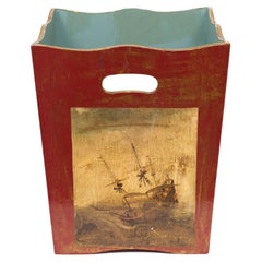 Wooden Waste Paper Basket  Navel scenes 1950s