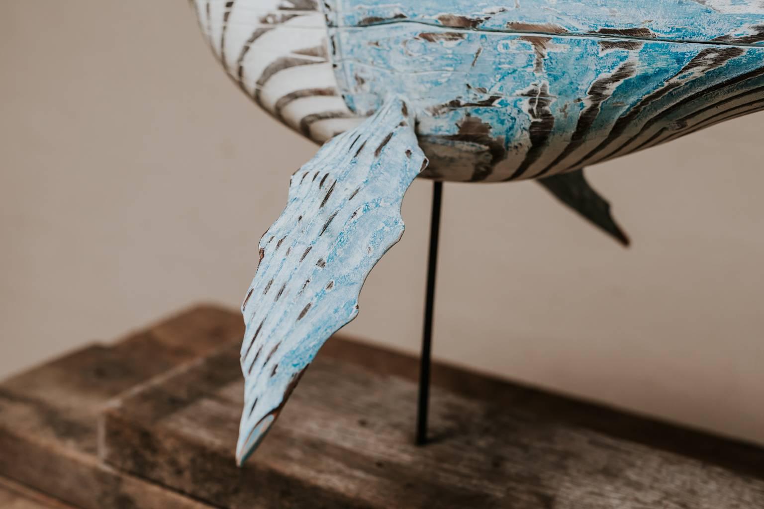 Hand-Painted Wooden Whale Sculpture