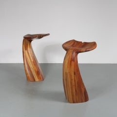 Wooden Whale Tail Bar Stools, 1980s