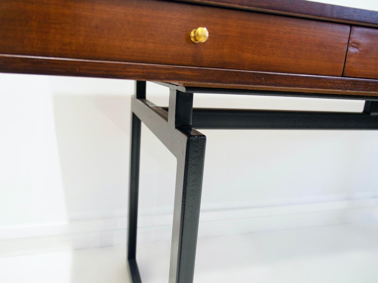 Wooden Writing Desk with Drawers and Black Lacquered Legs  For Sale 3