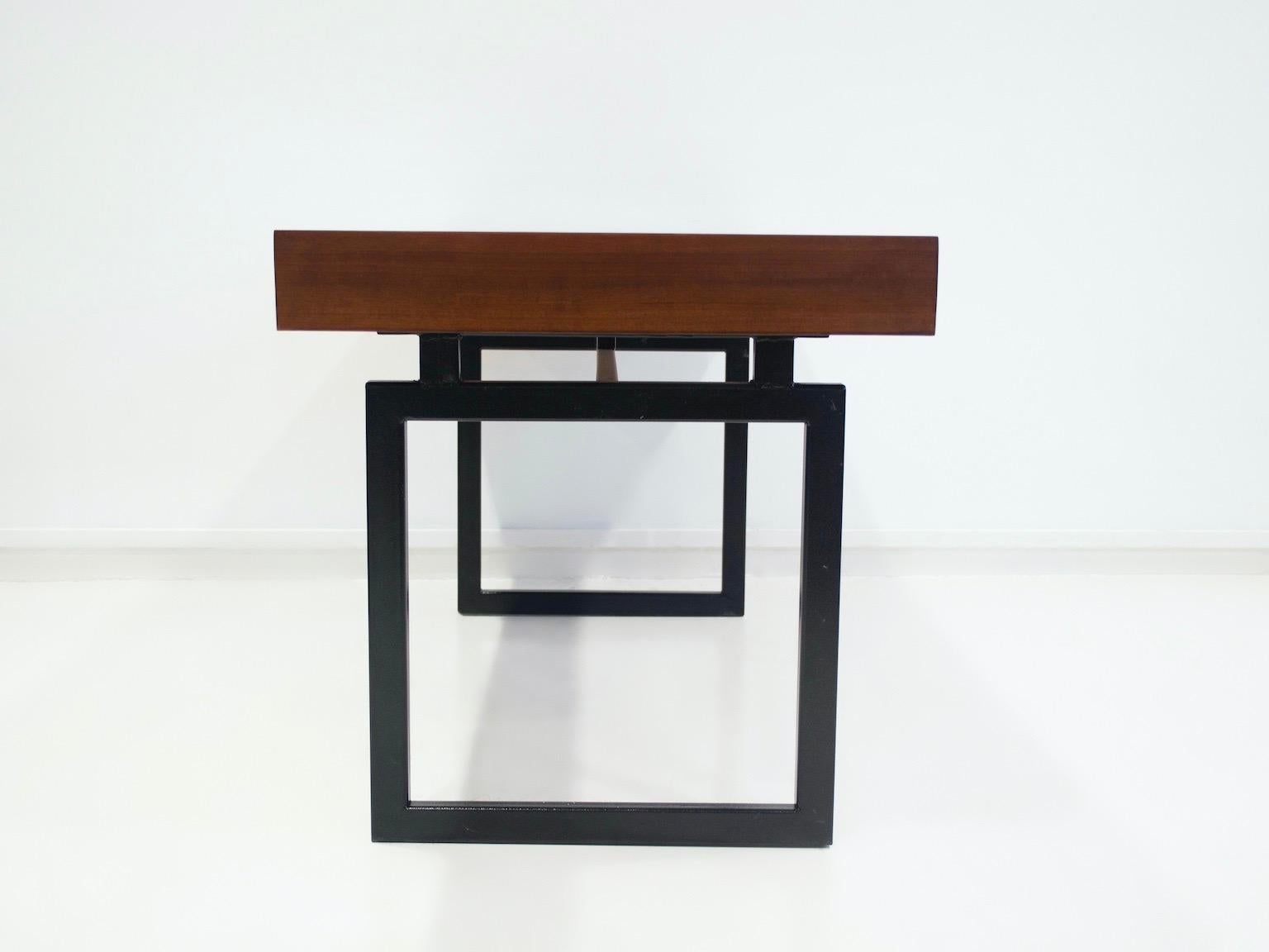 Wooden Writing Desk with Drawers and Black Lacquered Legs  For Sale 5