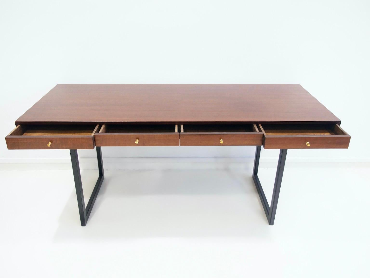 Danish Wooden Writing Desk with Drawers and Black Lacquered Legs  For Sale