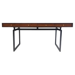 Wooden Writing Desk with Drawers and Black Lacquered Legs 