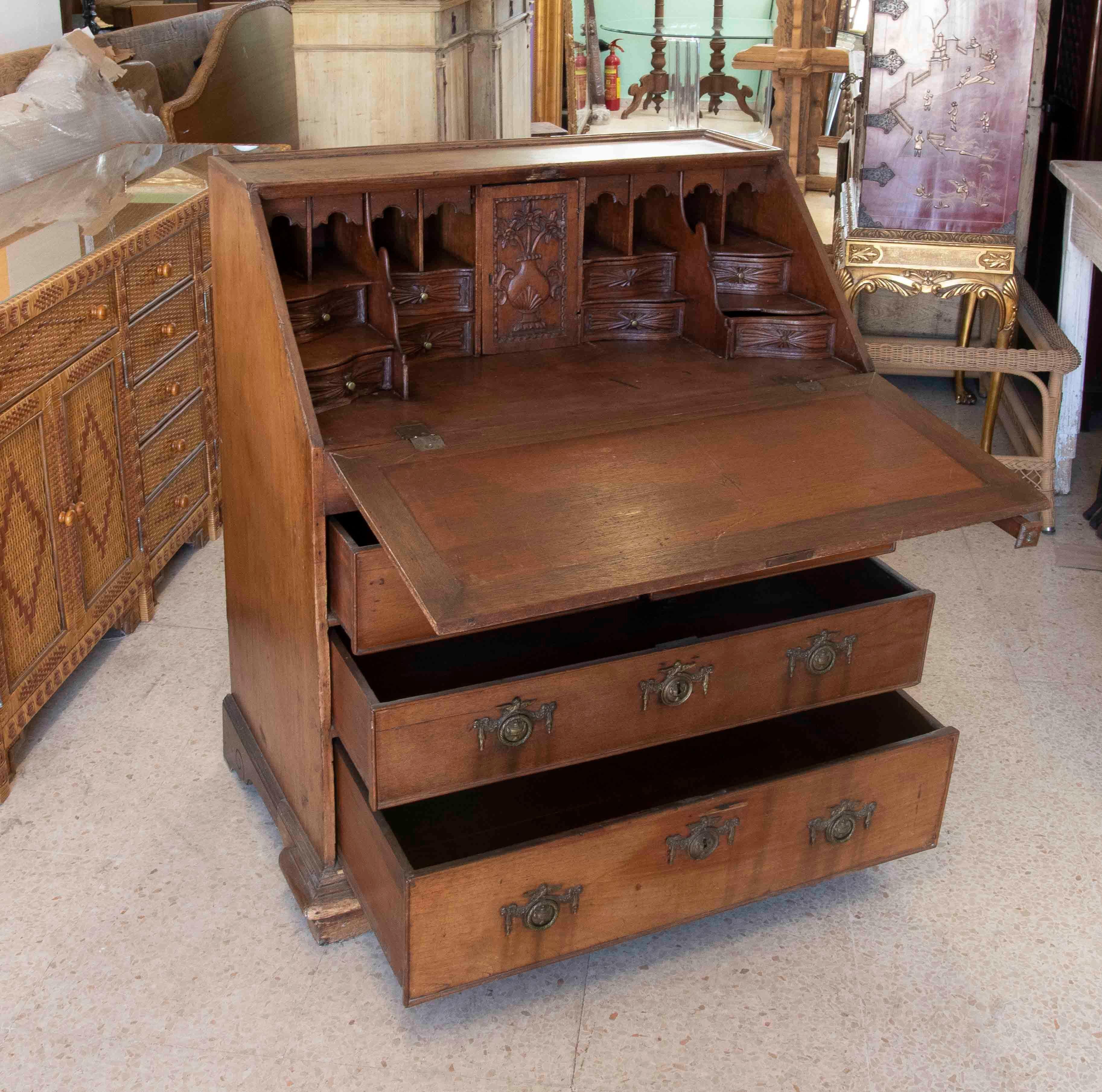 19th Century Wooden Writing Desk with Drawers and Folding Door  For Sale