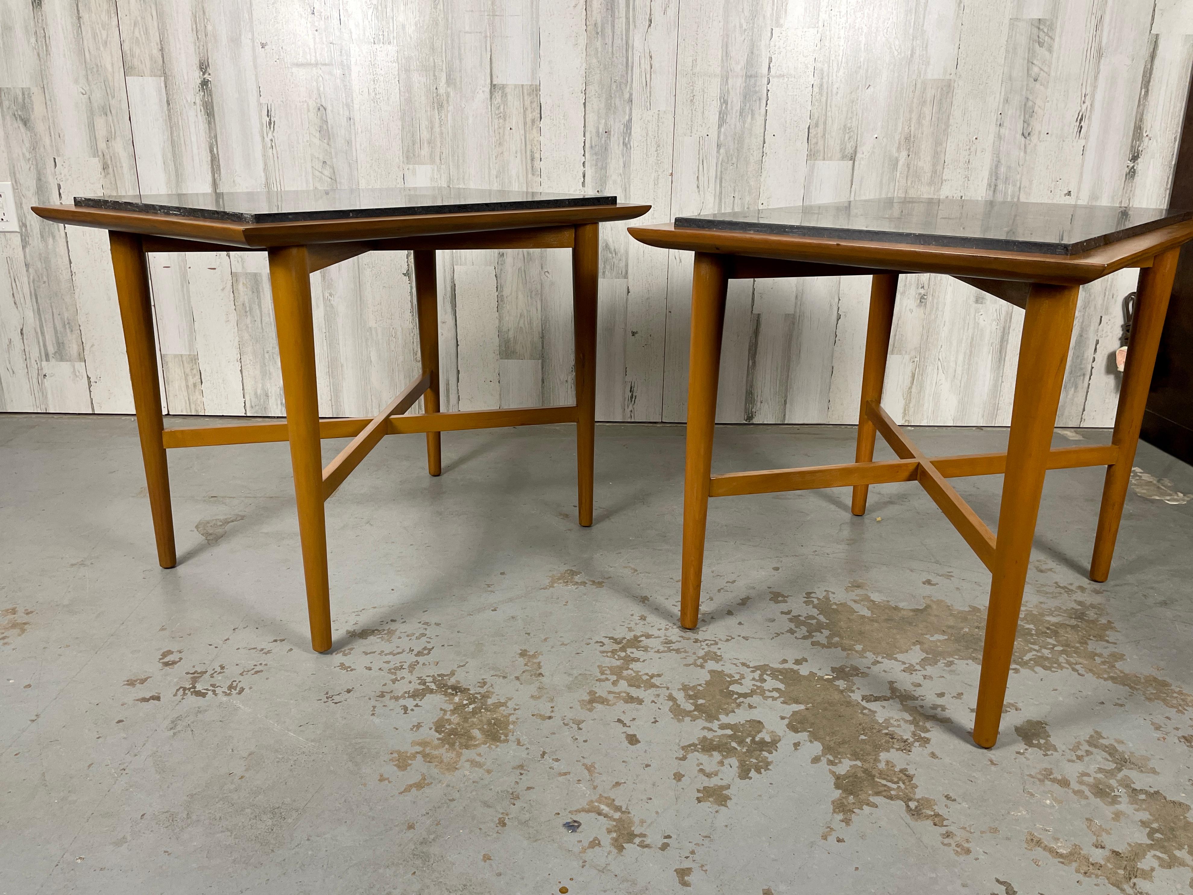 Wooden X Base Granite Top Side Tables For Sale 3