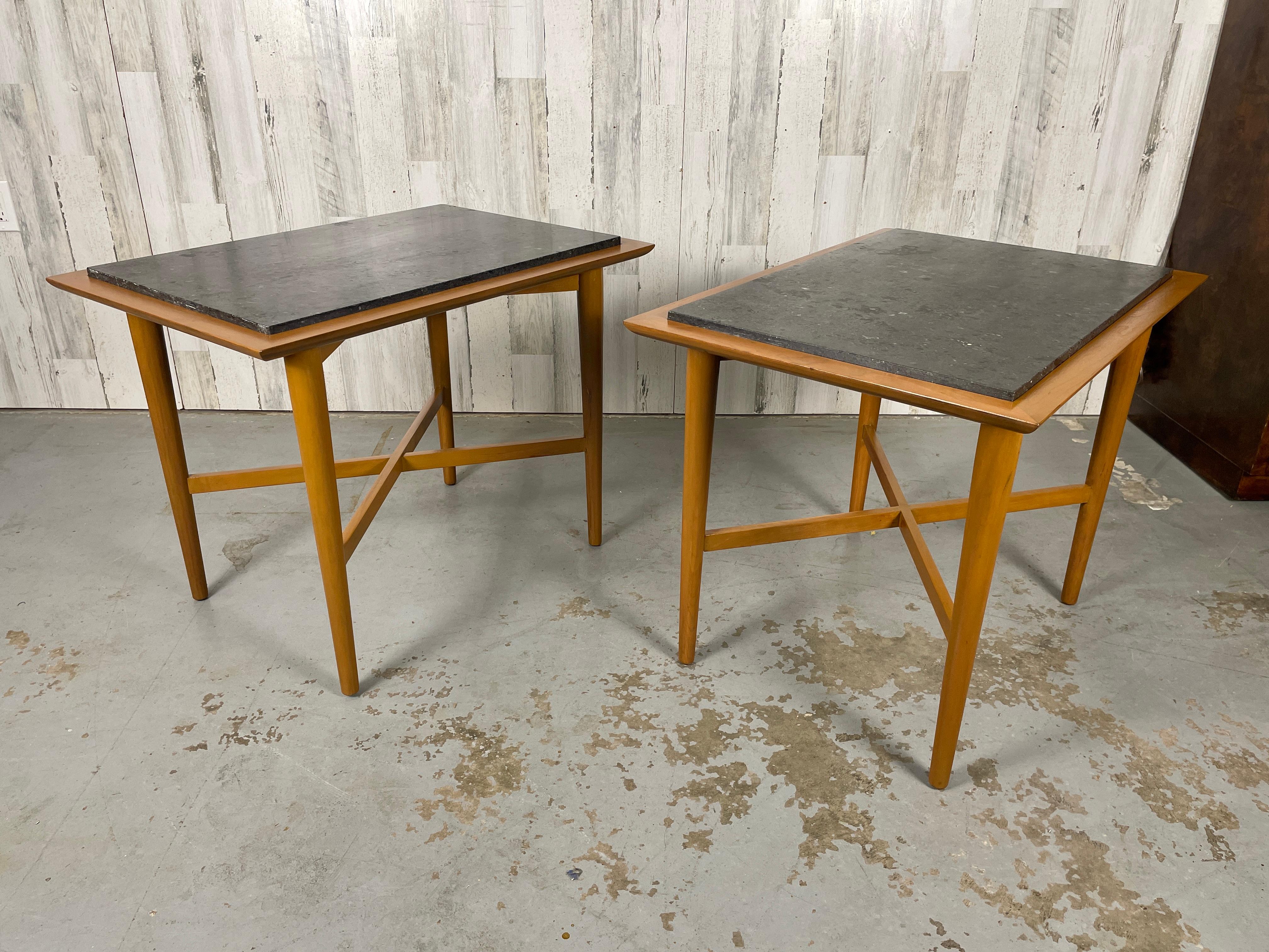 Wooden X Base Granite Top Side Tables For Sale 5