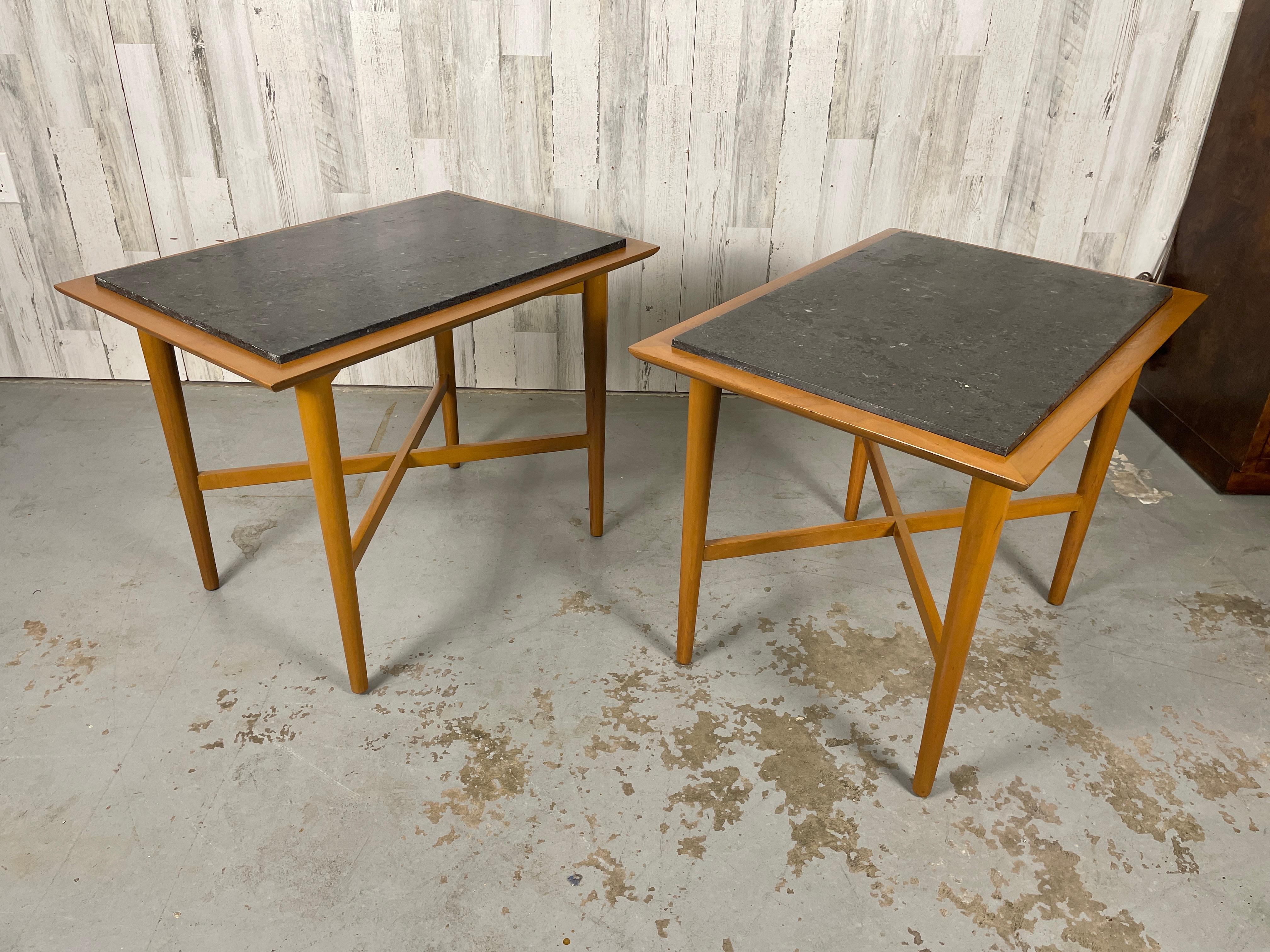 Wooden X Base Granite Top Side Tables For Sale 6