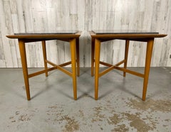 Wooden X Base Granite Top Side Tables