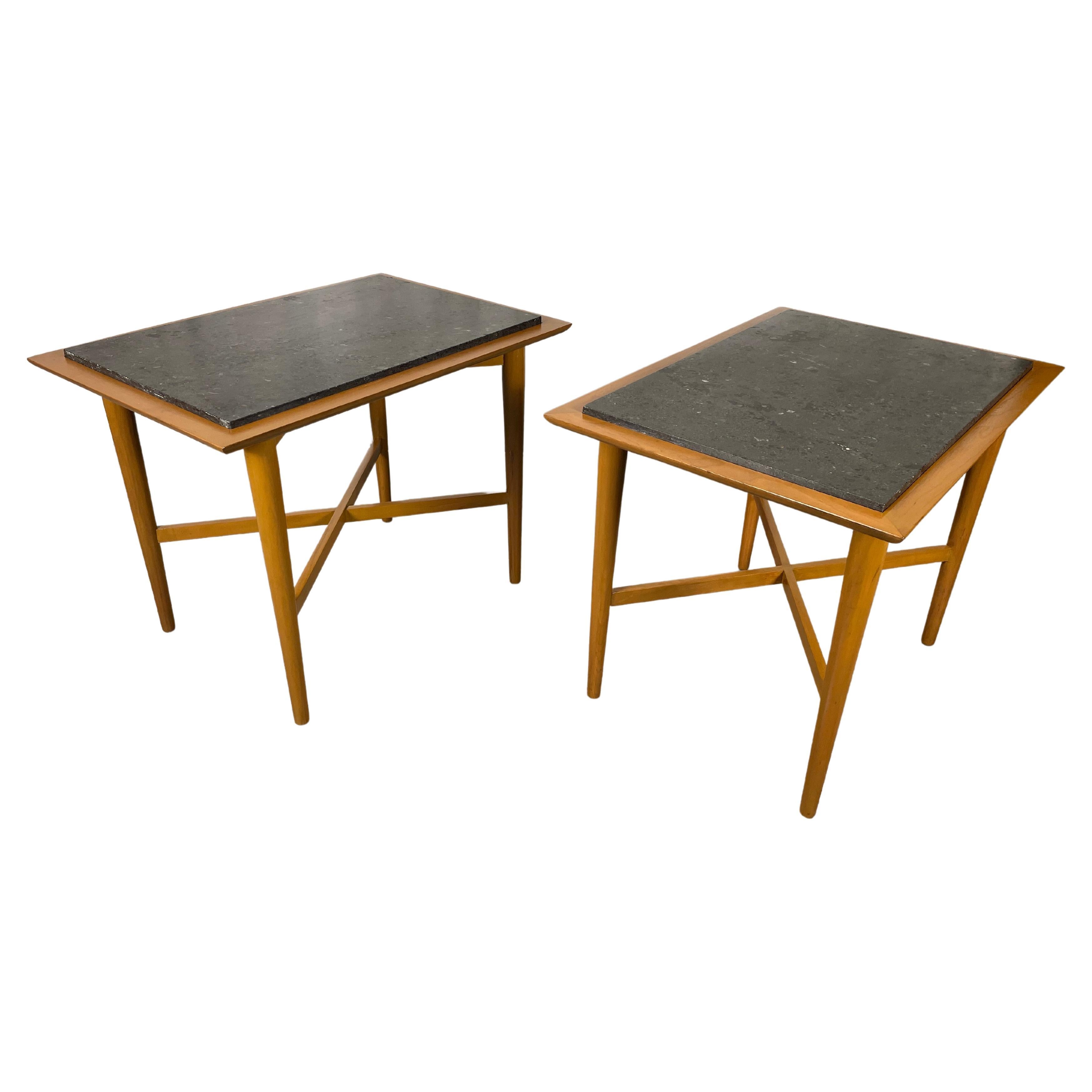 Wooden X Base Granite Top Side Tables For Sale