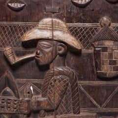 Wooden Yoruba Ilekun Door with Man on Horseback