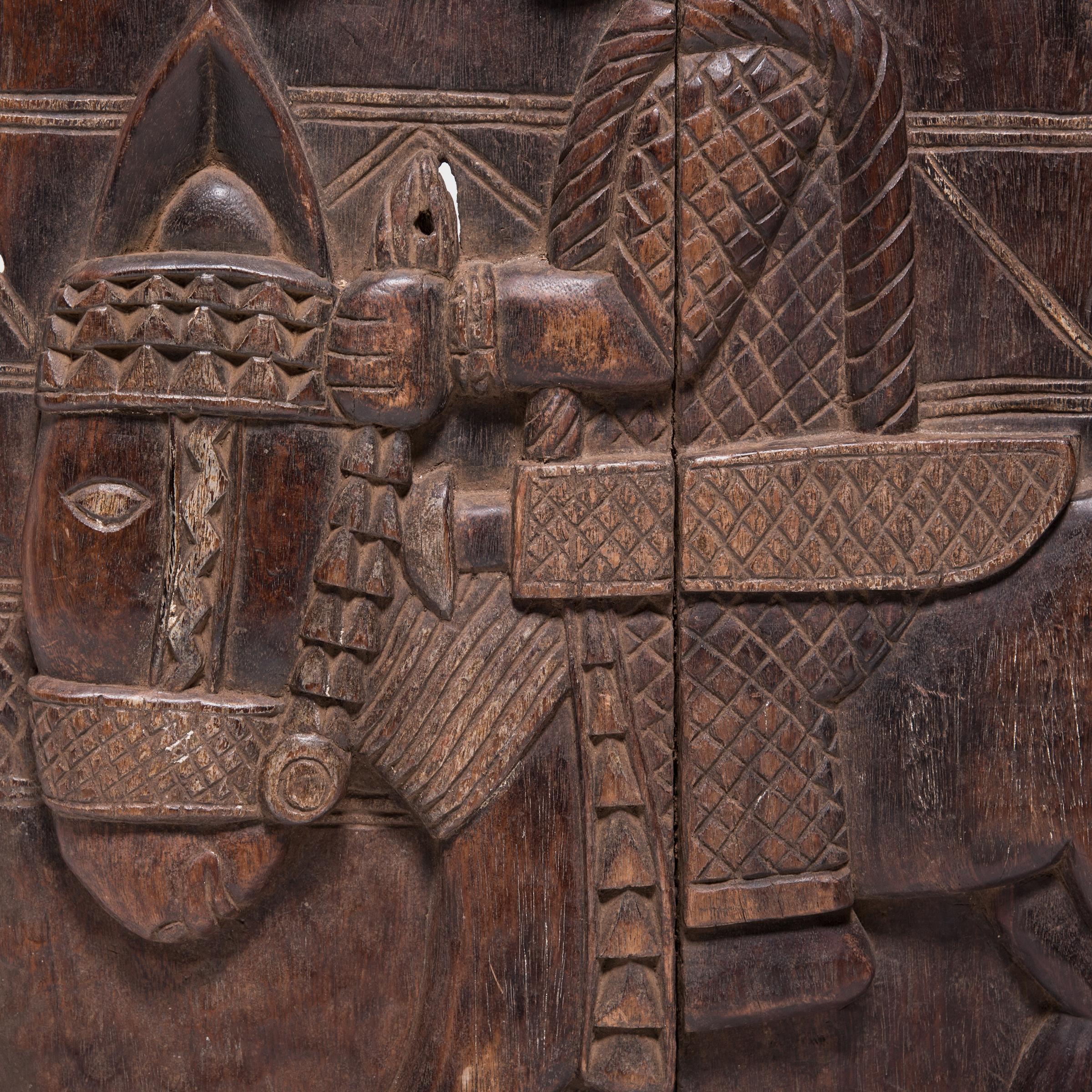 Nigerian Wooden Yoruba Ilekun Door with Man on Horseback