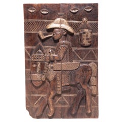 Wooden Yoruba Ilekun Door with Man on Horseback