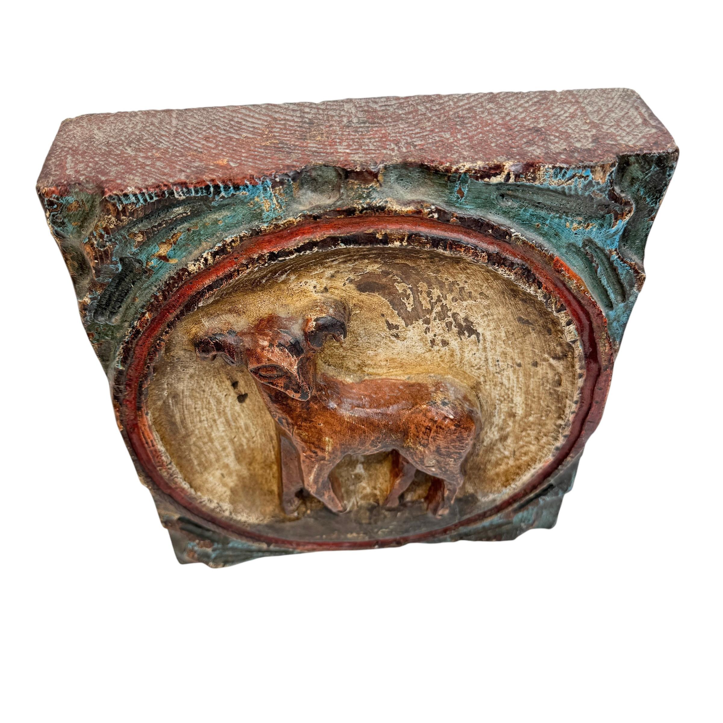Beautiful wooden wall plaque relief sign, made in the Brutalist style in Germany in the 1970s. This is a wonderful Zodiac sign. This can be used as a Wall decoration or as a decoration item at a table, console or cupboard. Found at an estate sale in