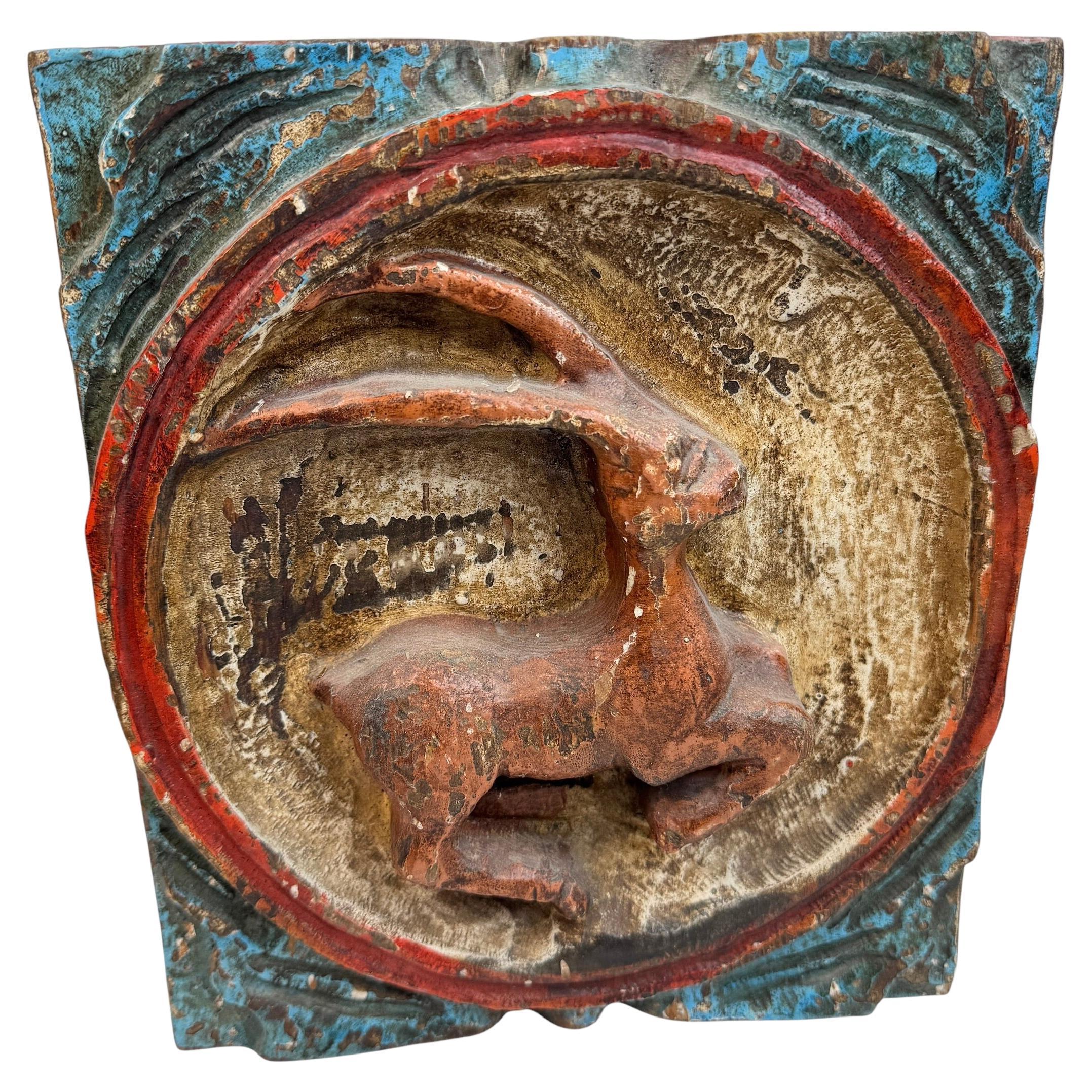 Placa mural de madera del zodiaco Capricornio en relieve Brutalista de mediados de siglo, Alemania, años 70 en venta