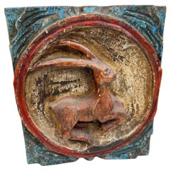 Placa mural de madera del zodiaco Capricornio en relieve Brutalista de mediados de siglo, Alemania, años 70