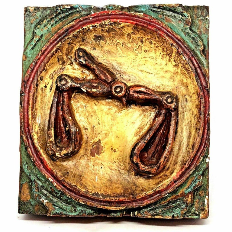 Late 20th Century Wooden Zodiac Libra Wall Plaque Relief Brutalist Midcentury, German, 1970s For Sale