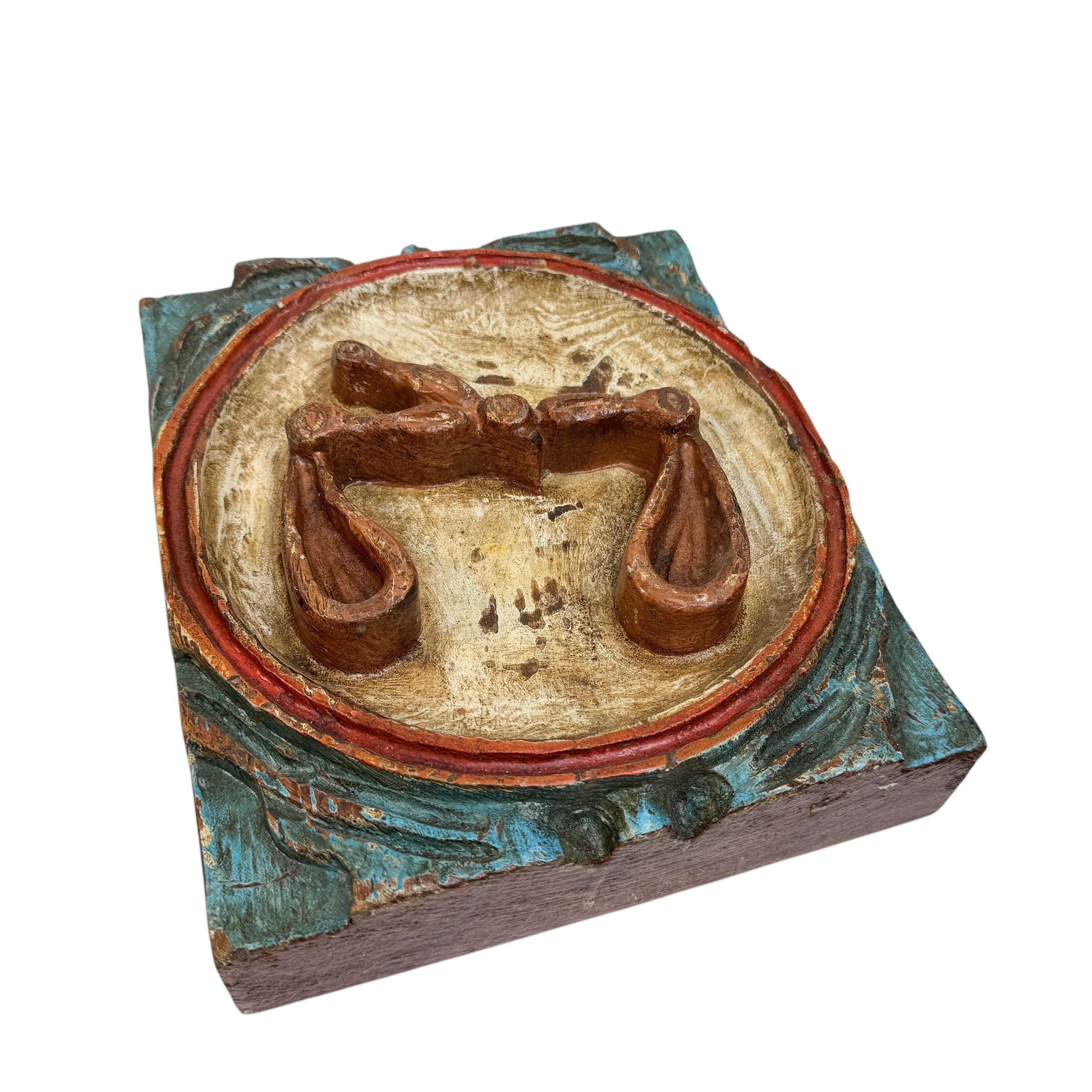 Wooden Zodiac Libra Wall Plaque Relief Brutalist Midcentury, German, 1970s For Sale 2