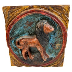 León del zodiaco de madera Placa de pared en relieve Brutalista de mediados de siglo, alemán, años 70
