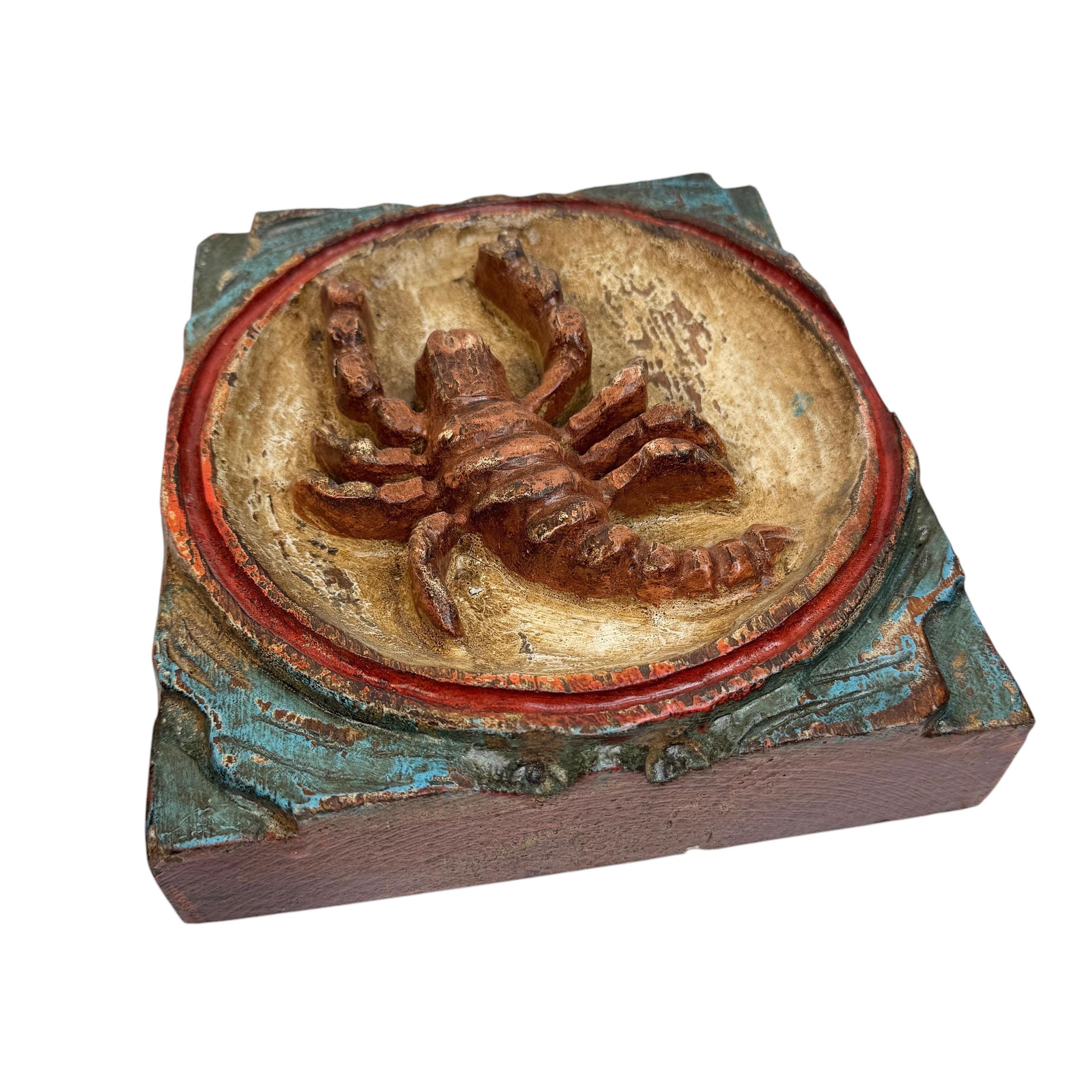 Wooden Zodiac Scorpio Wall Plaque Relief Brutalist Midcentury, German, 1970s For Sale 3