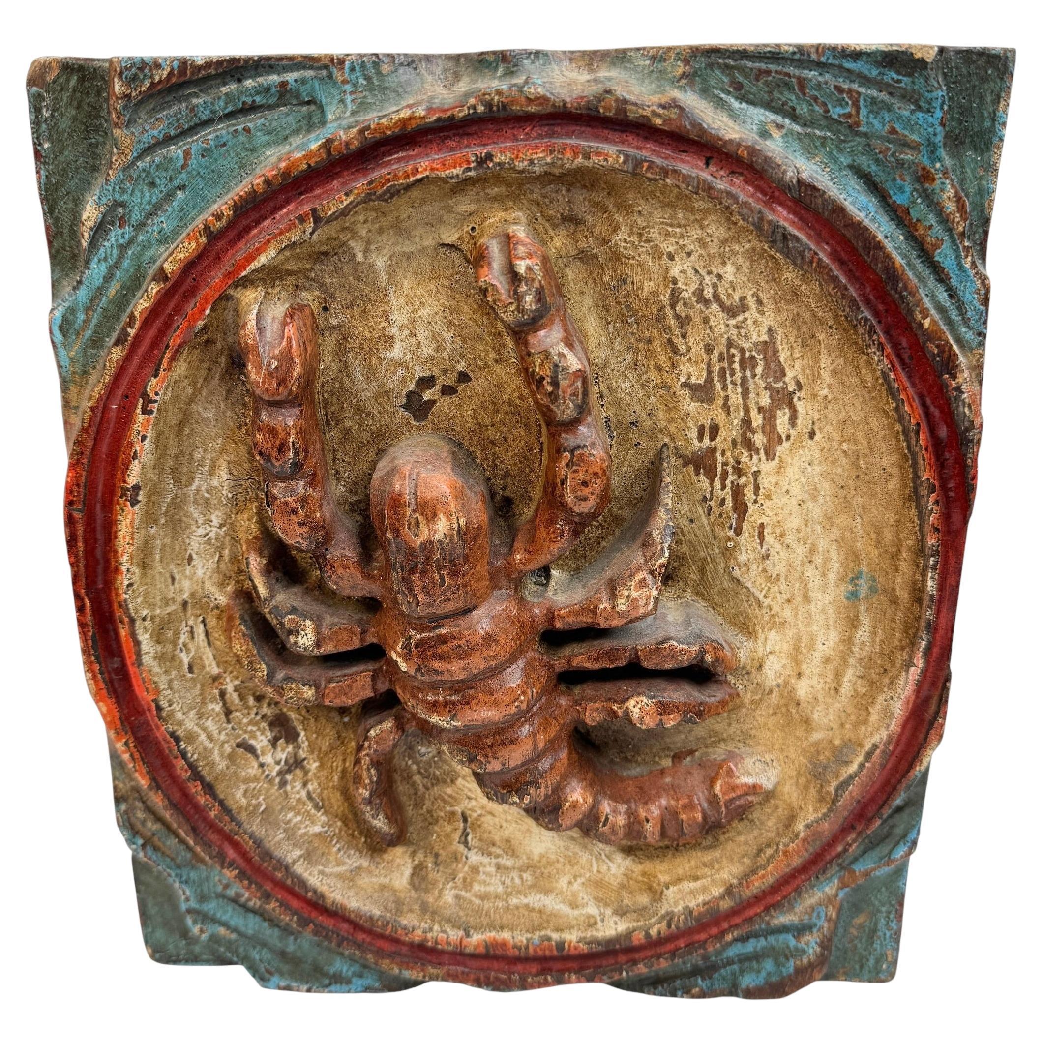 Wooden Zodiac Scorpio Wall Plaque Relief Brutalist Midcentury, German, 1970s