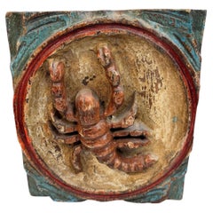 Placa mural de madera Zodíaco Escorpio Relieve Brutalista Mediados de Siglo, Alemán, Años 70
