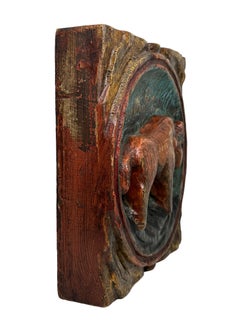 Wooden Zodiac Taurus Bull Wall Plaque Relief Brutalist Midcentury, German, 1970s