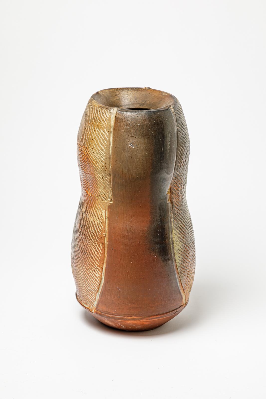 Vase aus holzgebrannter Keramik von Eric Astoul, um 1990. (Beaux Arts) im Angebot