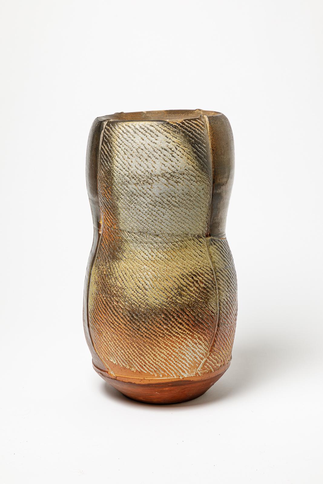 French Woodfired ceramic vase by Eric Astoul, circa 1990. For Sale