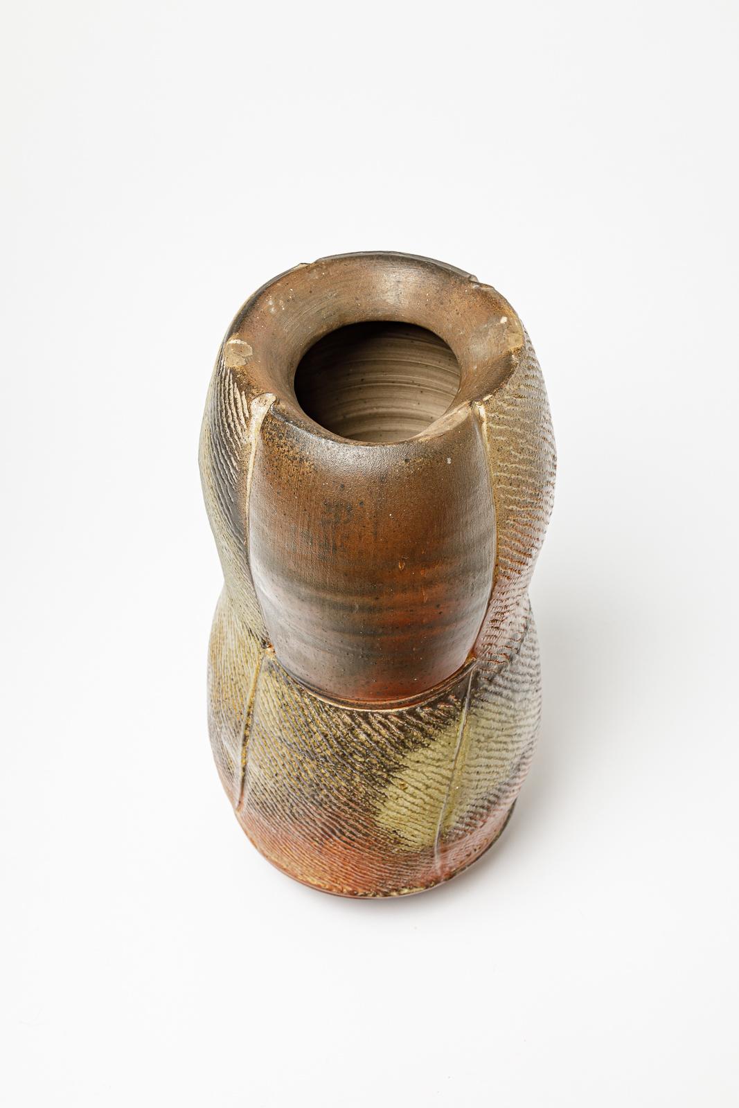 20th Century Woodfired ceramic vase by Eric Astoul, circa 1990. For Sale