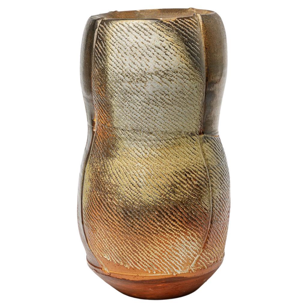 Vase en céramique cuite au feu de bois d'Eric Astoul, vers 1990. en vente