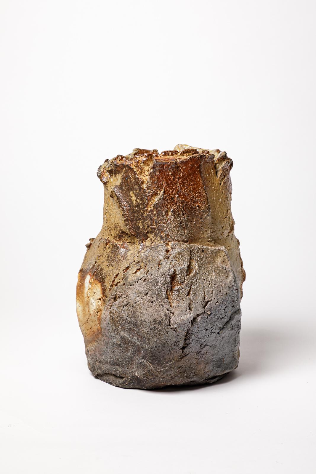 XX secolo Vaso in ceramica cotta a legna di Hervé Rousseau, 1990. in vendita